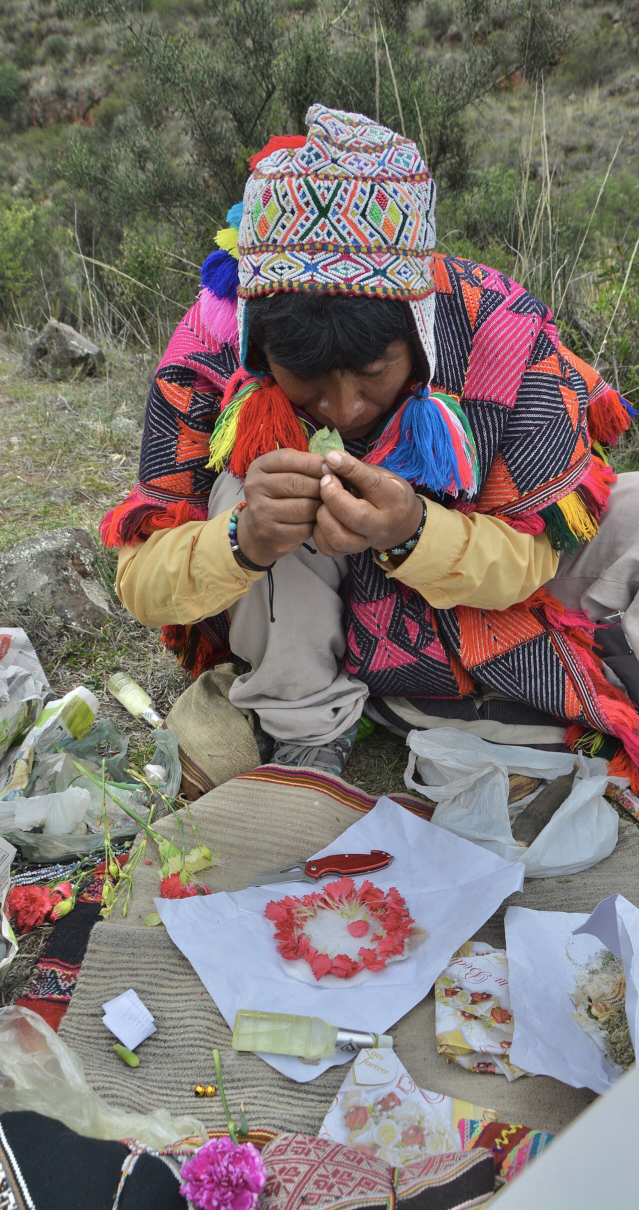 Q'ero-sjamaan uit de gemeenschap Hatun Q'ero, Peru